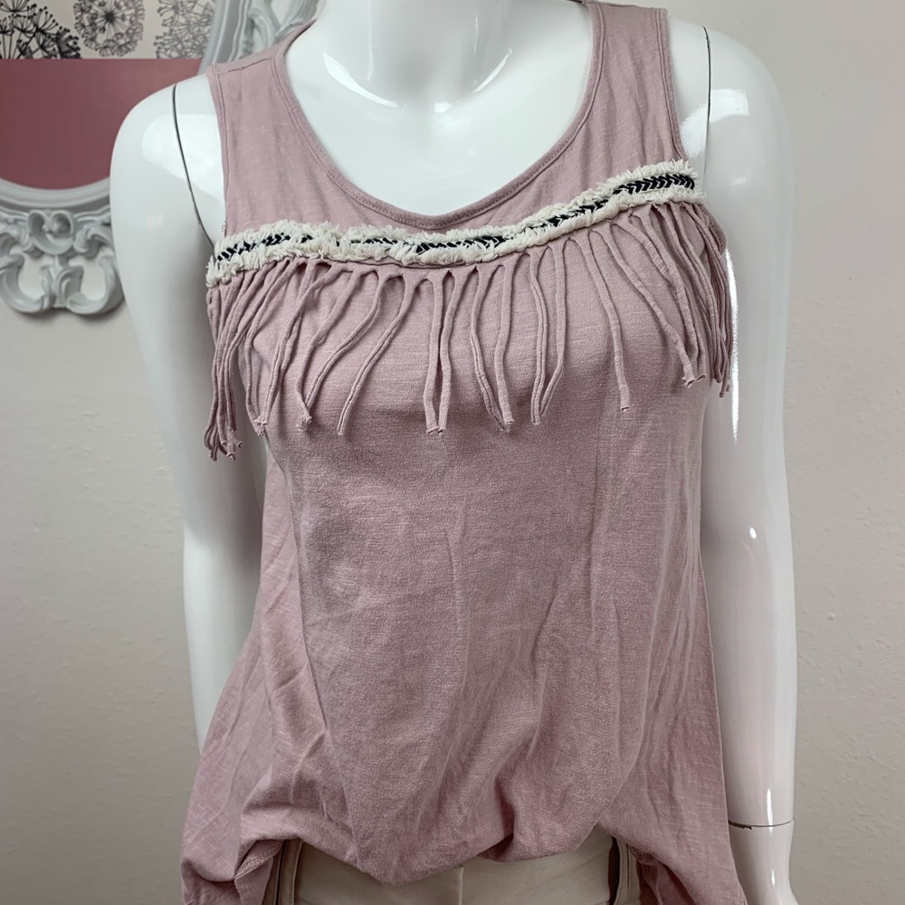Easel / Fringed Embroider Lavender Tunic Tank Top - Picture 4 of 7